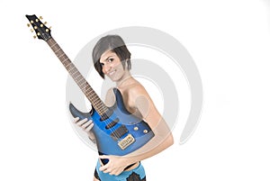 Rocker woman with electric guitar