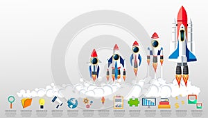 Rocket 5 model for success Creative business thinking,set icon,modern Idea concept vector illustration Infographic template.