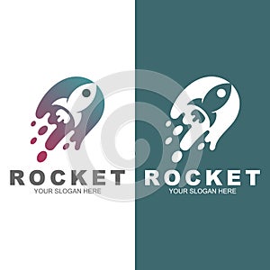 Rocket advance technology launching vector logo design,