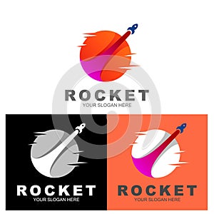 Rocket advance technology launching vector logo design