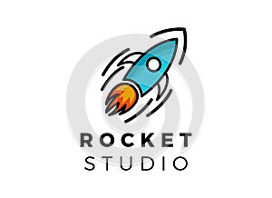 Rocket advance technology launching vector logo design