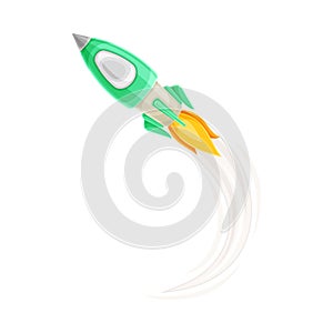 Rocket as Spacecraft with Engine Exhaust Flying in Space Vector Illustration