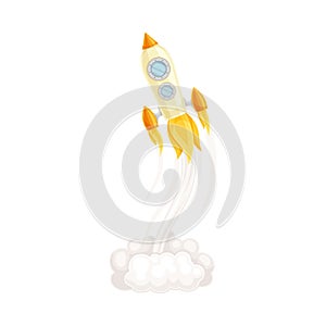 Rocket as Spacecraft with Engine Exhaust Launching in Space Vector Illustration