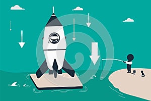 Rocket with astronaut landed on an ocean platform.