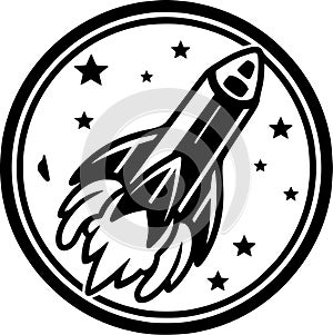 Rocket - black and white isolated icon - vector illustration