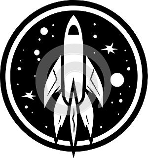 Rocket - black and white isolated icon - vector illustration