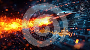 Market Launch Rocket Soaring Through Data