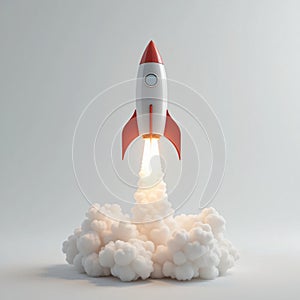 Rocket blasting off with smoke