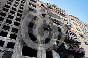 Rocket bomb attack Russia against Ukraine war destruction building ruins city destroyed Mariupol damaged Kyiv ruined photo