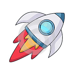 Rocket cartoon space doodle hand drawn concept design vector art kawaii illustration