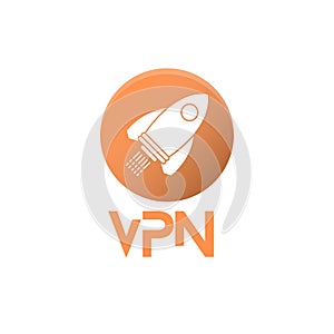 rocket circle with VPN and VPN writing symbols icon. VPN protects security concept. Logo design template elements