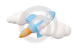 rocket cloud 3d render. Minimal 3d render illustration isolated on white background