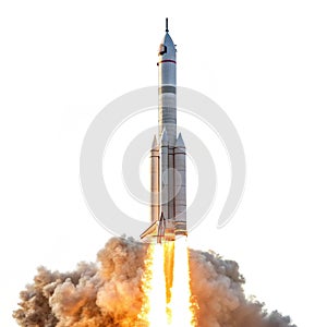 Rocket with fire isolated on white background