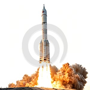 Rocket with fire isolated on white background