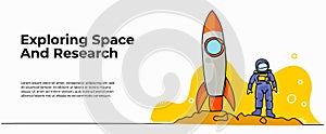 the rocket flew vector illustration. Space travel design