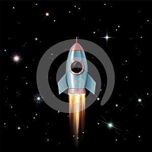 Rocket flies into outer space to the stars