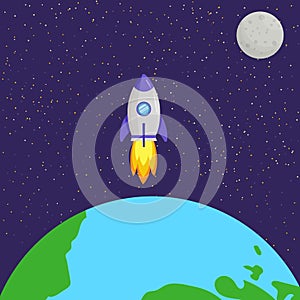 The rocket flies to the moon. Solar system, space