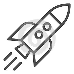 Rocket in flight line icon. Launch vector illustration isolated on white. Shuttle outline style design, designed for web