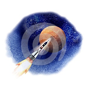 Rocket flying in open space to Mars