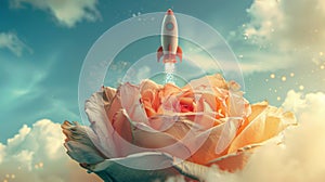 Rocket flying over rose in the sky