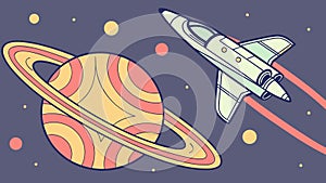 Rocket Flying Past a Ringed Planet, Galactic Adventure, vector design Generative AI