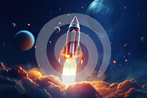 Rocket flying through space out of the earth