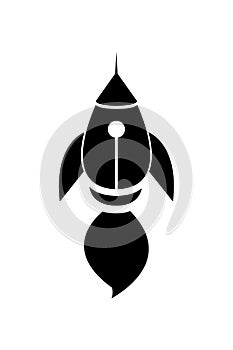 Rocket icon, black silhouette. Vector illustration isolated on white background