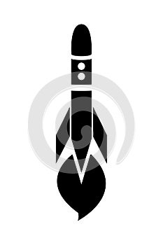 Rocket icon, black silhouette. Vector illustration isolated on white background