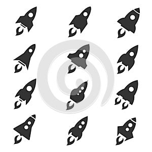 Rocket icon flat style set photo