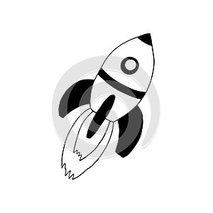 Rocket icon. hand drawn. sticker, poster, card. monochrome. minimalism. space, flight