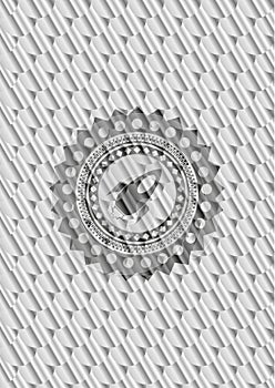 Rocket icon inside silver color badge or emblem. Scales pattern. Vector Illustration. Detailed