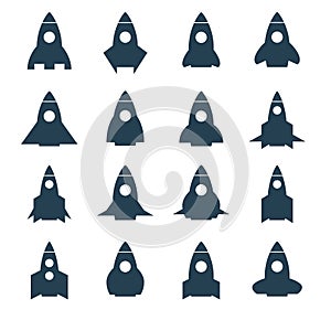 Rocket icon and rocket silhouette vector set. Icon design rocket, spaceships, rocket ship. photo