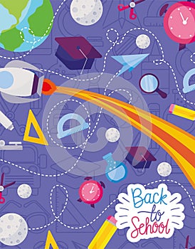 Rocket and icon set of back to school vector design