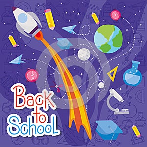 Rocket and icon set of back to school vector design