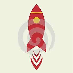 Rocket icon or sign. Vector illustration of retro red space ship