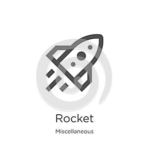rocket icon vector from miscellaneous collection. Thin line rocket outline icon vector illustration. Outline, thin line rocket