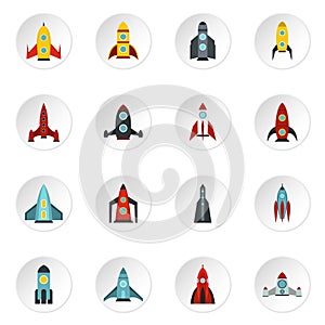 Rocket icons set, flat style