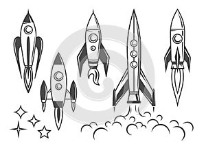 Rocket icons, set of vintage-style illustrations photo