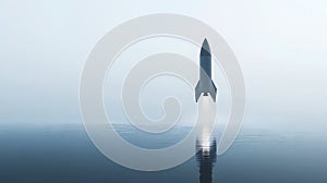 Rocket Igniting Over Still Lake with Mountain View ai generated