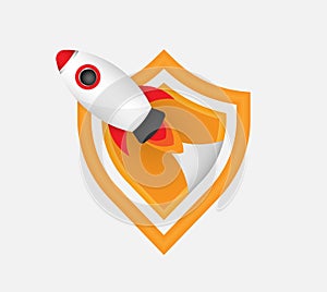 Rocket illustration with security symbol for represent first and modern security and cyber protection