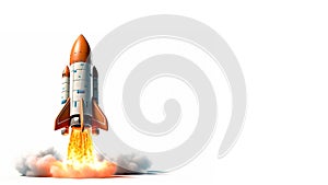 A rocket isolated white background with empty copy space for text. Generative AI