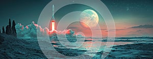 Rocket Launch at Alien Sunset