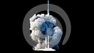 Rocket launch animation. Isolate. Alpha matte. Space launch system. Realistic 4k animation.