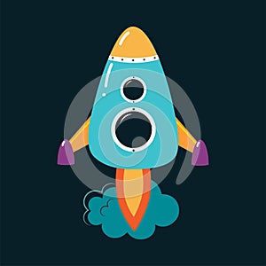 Rocket Launch as Space Adventure for Exploring Galaxy Vector Illustration