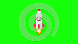 Rocket launch cartoon animation in flat style, HD mp4 with green screen Chroma key