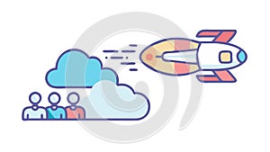 Rocket Launch with Clouds, Space Exploration Innovation. vector design Generative AI