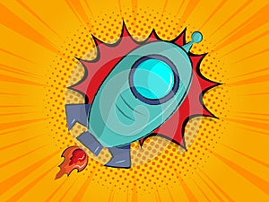 Rocket launch with comic book, pop art background