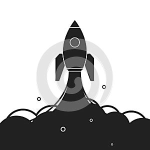 Rocket launch. Flat vector illustration isolated on white