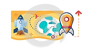 Rocket Launch and Global Map. Space Travel and Exploration. vector design Generative AI