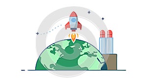 Rocket Launch from Green Earth, vector design Generative AI
